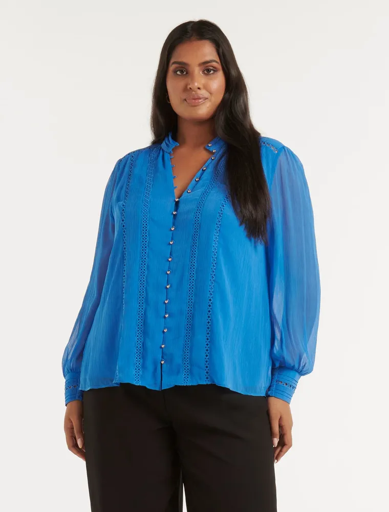 Fifi Curve Trim Spliced Blouse