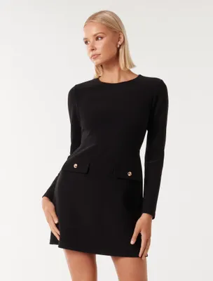 Jinny Long-Sleeve Mini Dress in Black - Size 0 to 12 - Women's Mini Dresses