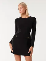 Jinny Long-Sleeve Mini Dress in Black - Size 0 to 12 - Women's Mini Dresses
