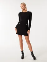 Jinny Long-Sleeve Mini Dress in Black - Size 0 to 12 - Women's Mini Dresses