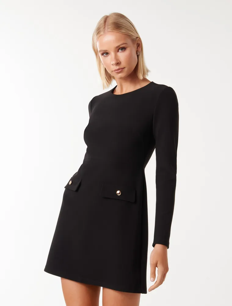 Jinny Long-Sleeve Mini Dress in Black - Size 0 to 12 - Women's Mini Dresses