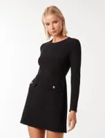 Jinny Long-Sleeve Mini Dress in Black - Size 0 to 12 - Women's Mini Dresses