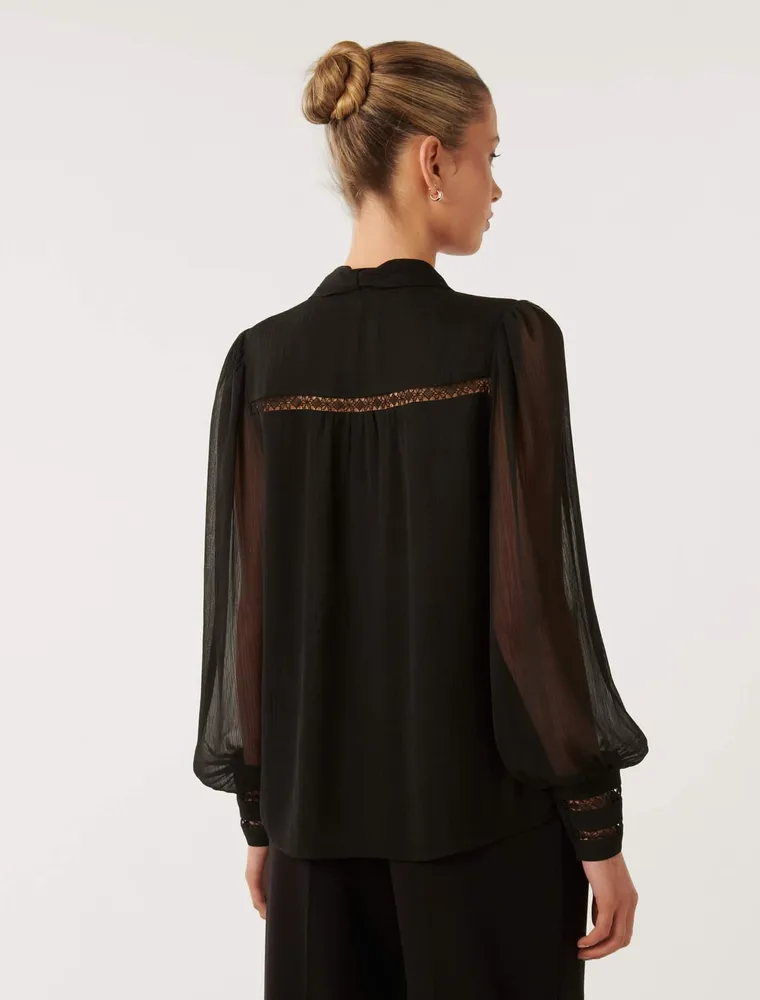 Toni Trim Spliced Tie Neck Blouse