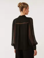 Toni Trim Spliced Tie Neck Blouse