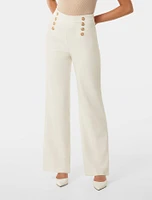 Sara Button Detail Wide-Leg Pants