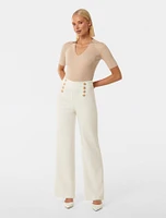 Sara Button Detail Wide-Leg Pants