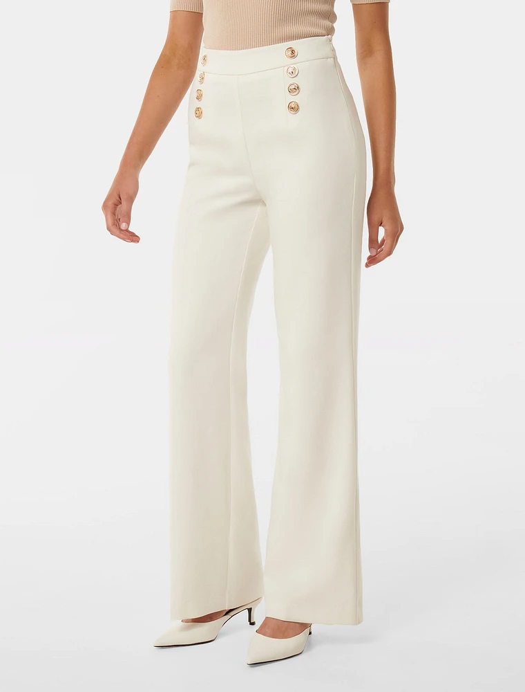 Sara Button Detail Wide-Leg Pants