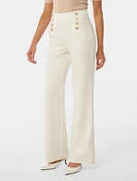 Sara Button Detail Wide-Leg Pants