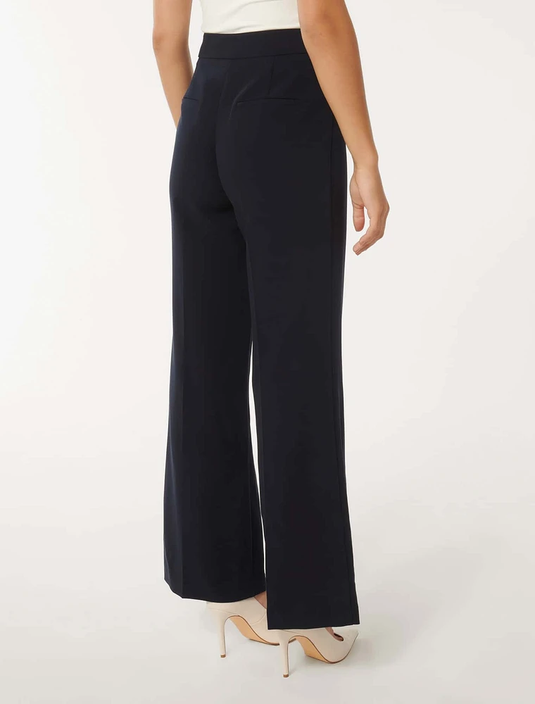 Sara Button Detail Wide-Leg Pants