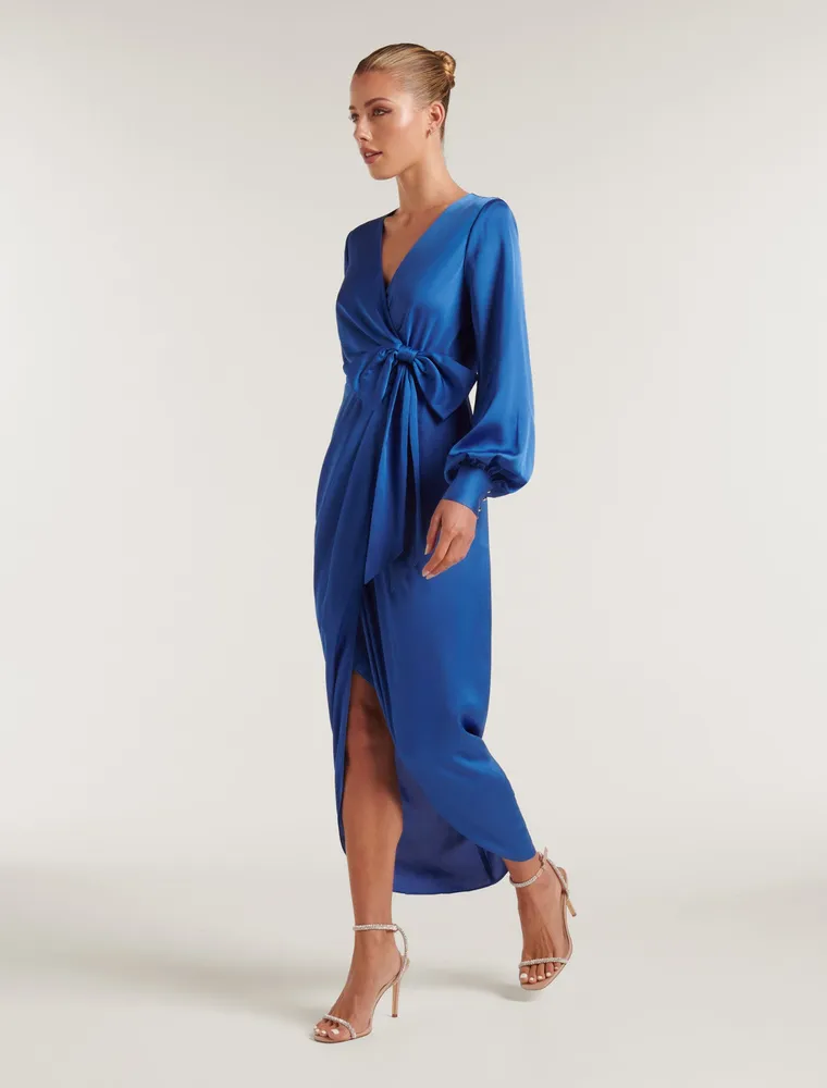 Mirella Wrap Satin Midi Dress