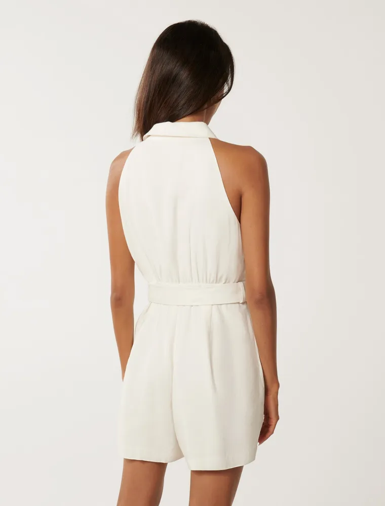 Rhianna Petite Belted Romper in White - Size 0 to 12 - Women's Rompers