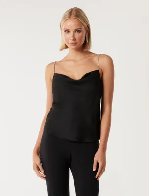Rosalie Diamante-Strap Cowl Cami