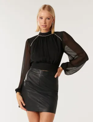 Oriana Open-Back Diamante Blouse