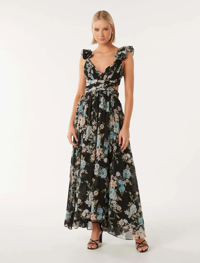 Buy Printed Selena Ruffle Shoulder Maxi Dress