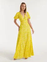 Hayden Puff-Sleeve Maxi Dress in Yellow - Size 0 to 12 - Women's Maxi Dresses