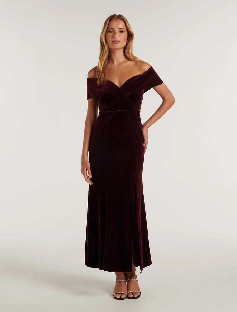 Renesmee Off-Shoulder Velvet Gown Dark Red - 0 to 12 Women's Occasion Dresses