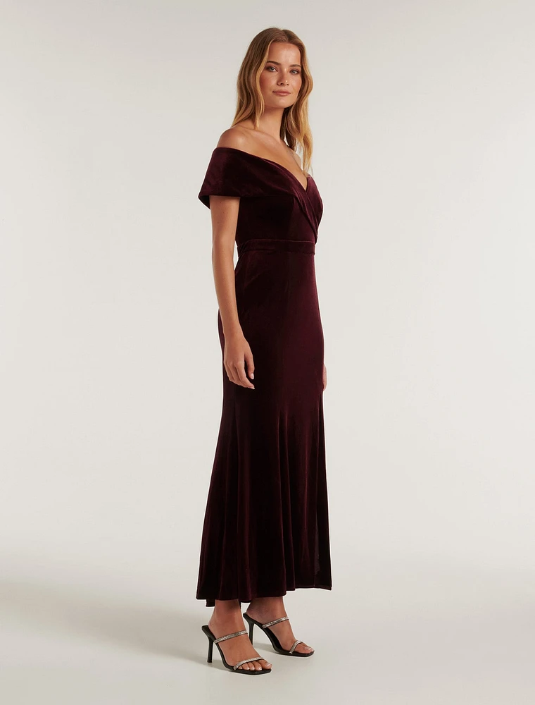 Renesmee Off-Shoulder Velvet Gown Dark Red - 0 to 12 Women's Occasion Dresses