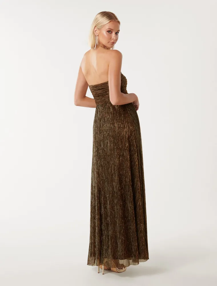 Andy Strapless Plisse Maxi Dress Bronze - 0 to 12 Women's Event Dresses