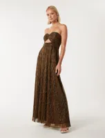 Andy Strapless Plisse Maxi Dress Bronze - 0 to 12 Women's Event Dresses