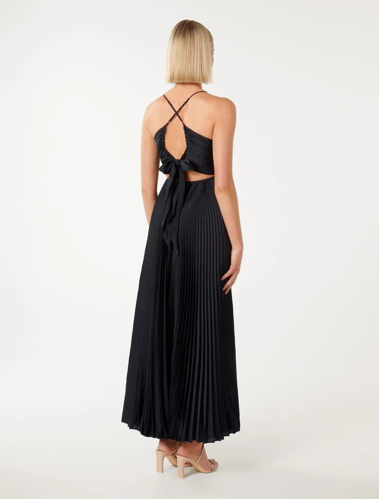 Geri Tie-Back Pleated Midi Dress