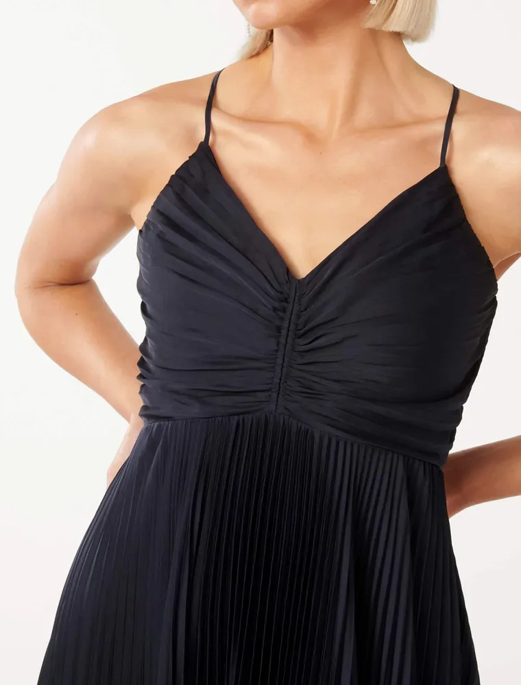 Geri Tie-Back Pleated Midi Dress Dark Blue - 0 to 12 Women's Occasion Dresses