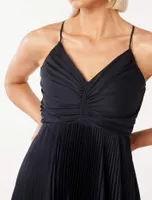 Geri Tie-Back Pleated Midi Dress Dark Blue - 0 to 12 Women's Occasion Dresses