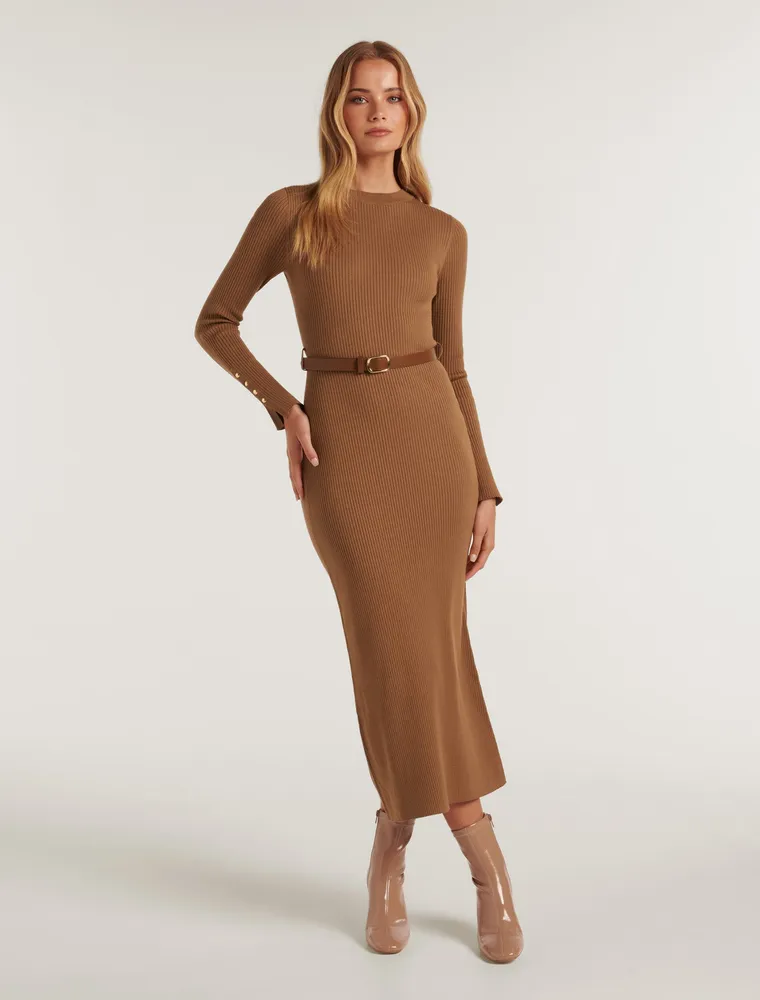 Hannah Belted Midi Knit Dress