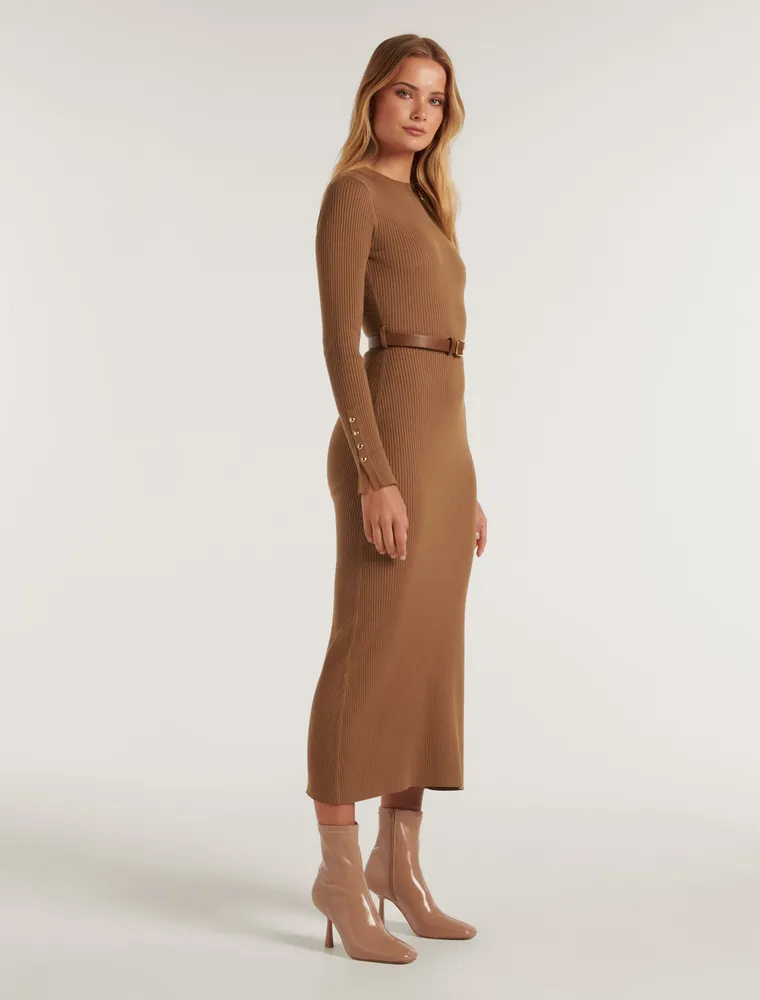 Hannah Belted Midi Knit Dress