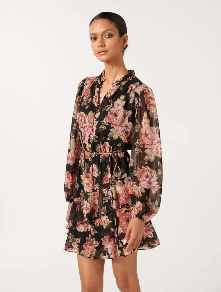 Joanna Petite Essence Mini Dress in Floral Print - 0 to 12 - Women's Petite Mini Dresses