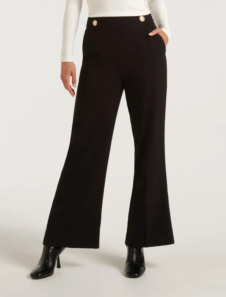 Only Petite high waist flared pants in black