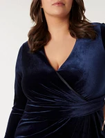 Julianne Curve Wrap Velvet Midi Dress Navy - 12 to 20 Women's Plus Event Dresses