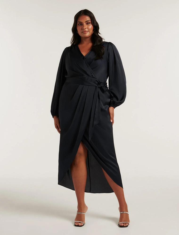 Leia Curve Wrap Satin Midi Dress