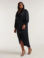 Leia Curve Wrap Satin Midi Dress Navy - 12 to 20 Women's Plus Event Dresses