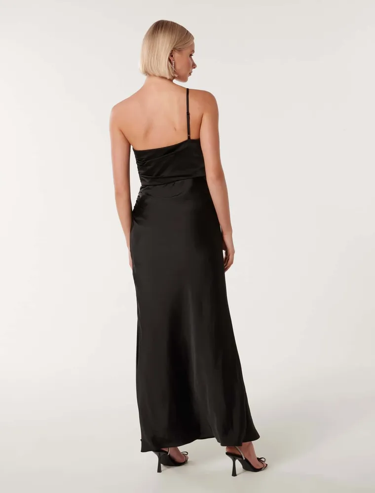 Kelly One-Shoulder Satin Maxi Dress