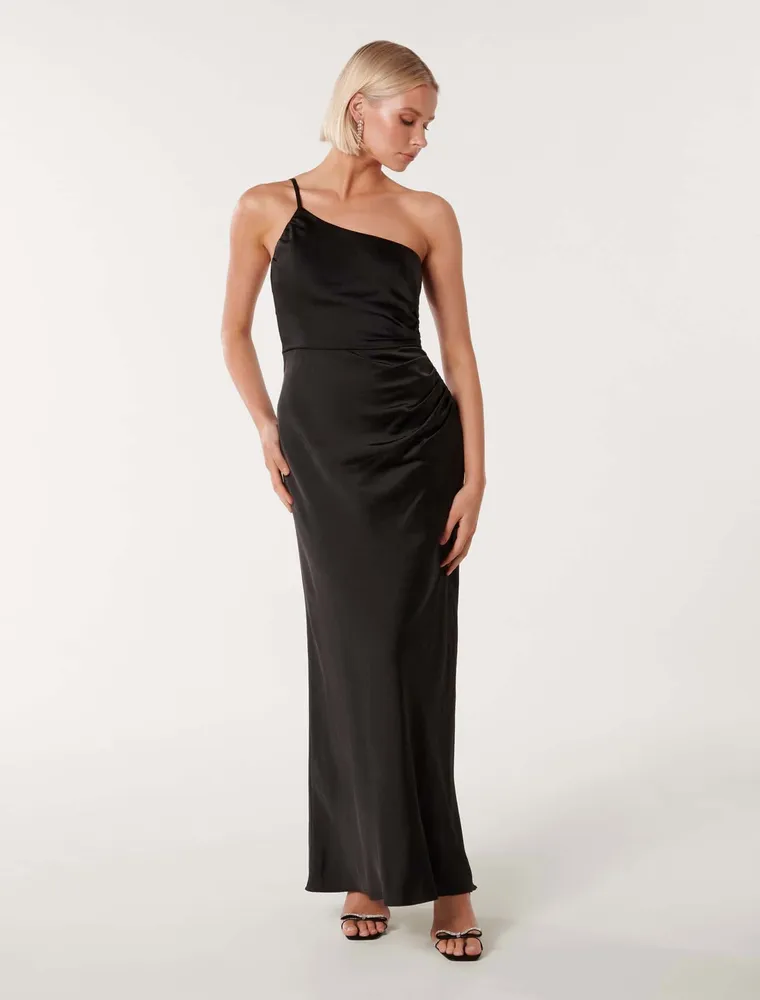 Kelly One-Shoulder Satin Maxi Dress