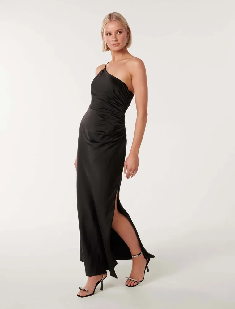 Kelly One-Shoulder Satin Maxi Dress