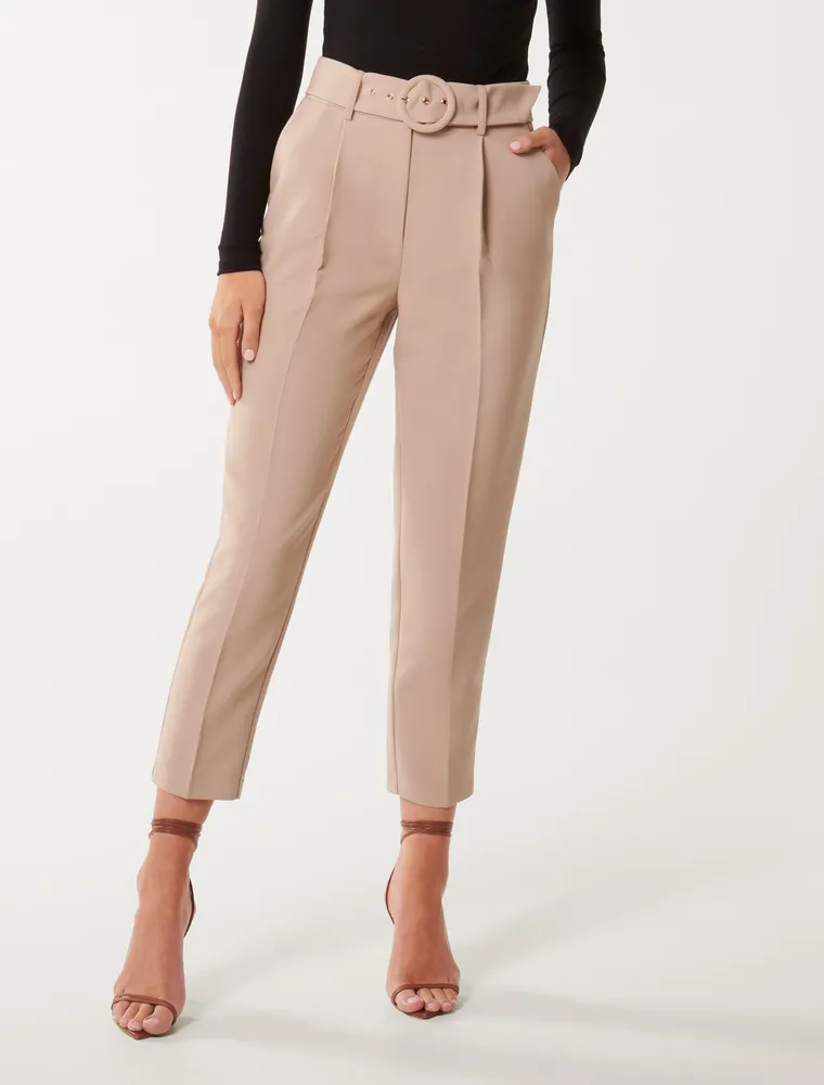 Tapered High Rise Trousers - Beige - High Waisted Trousers - Other