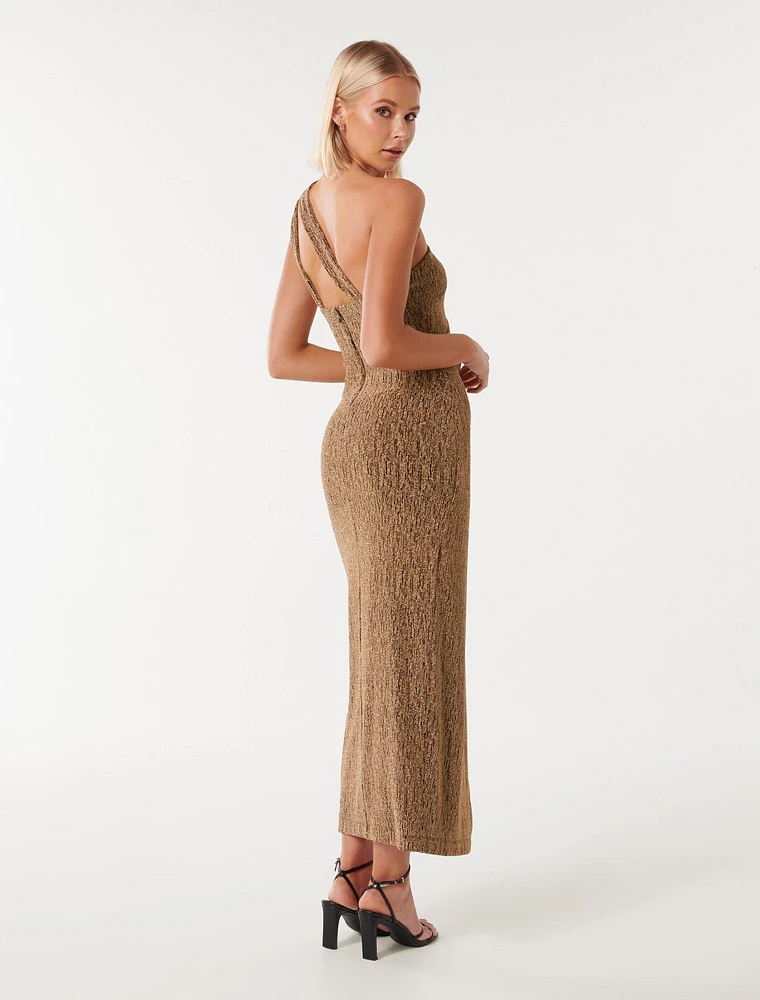 Kairo One-Shoulder Glitter Maxi Dress Gold - 0 to 12 Women's Event Dresses