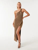 Kairo One-Shoulder Glitter Maxi Dress Gold - 0 to 12 Women's Event Dresses