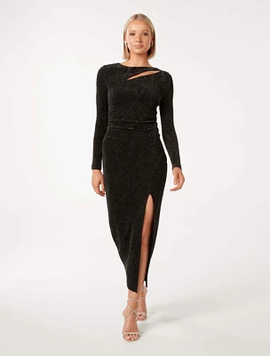 Christy Metallic Bodycon Midi Dress Black - 0 to 12 Women's Dresses