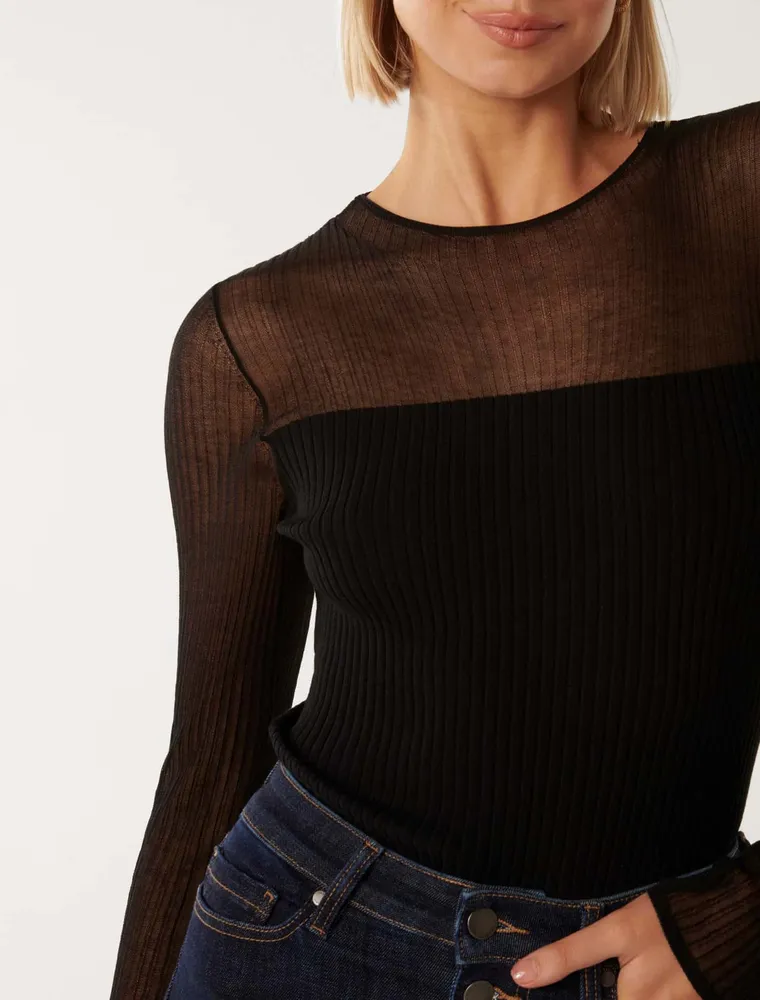 Brooke Sheer Mix-Knit Top