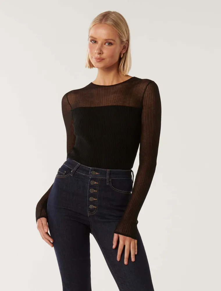 Brooke Sheer Mix-Knit Top