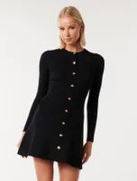 Jolie Button Through Mini Knit Dress