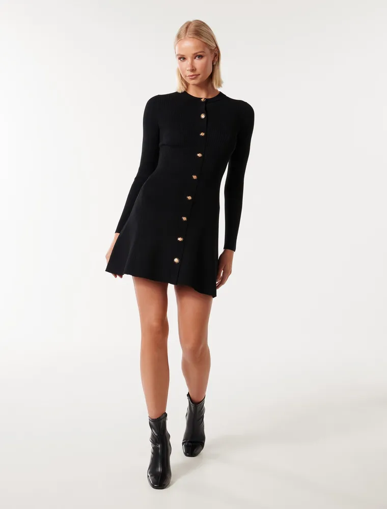 Jolie Button Through Mini Knit Dress