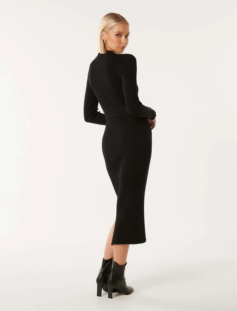 Lily Rib Column Knit Dress Black - 0 to 12 Women's Midi Dresses