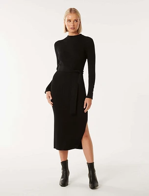 Lily Rib Column Knit Dress Black - 0 to 12 Women's Midi Dresses