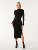 Lily Rib Column Knit Dress Black - 0 to 12 Women's Midi Dresses