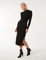 Lily Rib Column Knit Dress Black - 0 to 12 Women's Midi Dresses