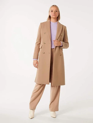 Mila Longline Button Coat in Dark Camel - Size 0 to 12 - Women's Coats