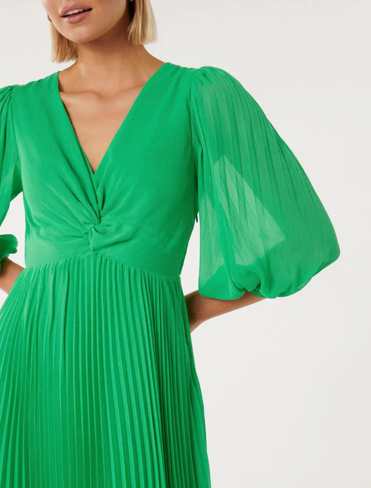 Viviana Twist-Front Pleated Midi Dress Green - 0 to 12 Women's Dresses